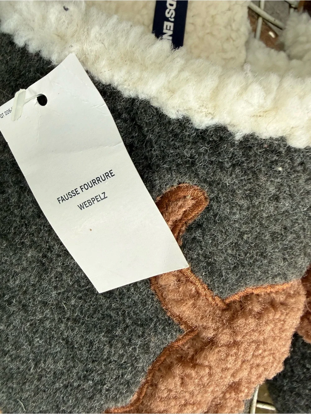 Lands' End Gray Slippers with Brown Embroidered Dog Accent